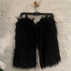Black Shag Faux Fur Festival Leg Warmers